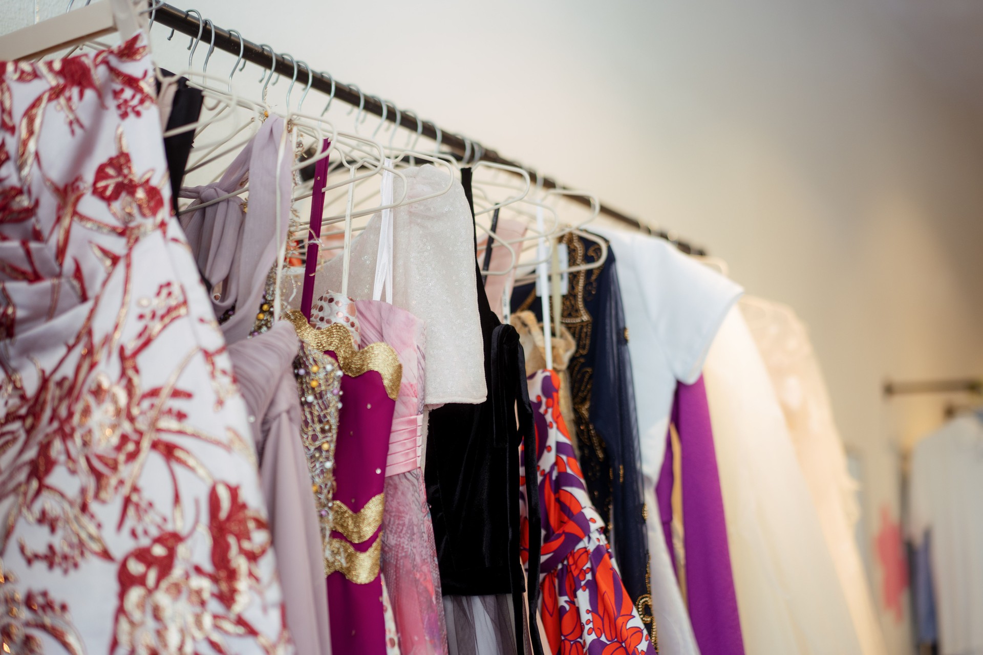 Interior Details of Local Fashion Thrift Shop Clothes Hangers